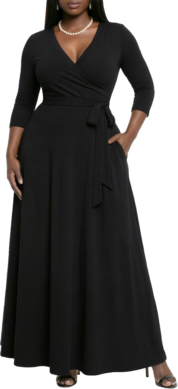 AOMONI Women's Maxi Dresses Summer Casual Wrap Tie Waist Long Dress