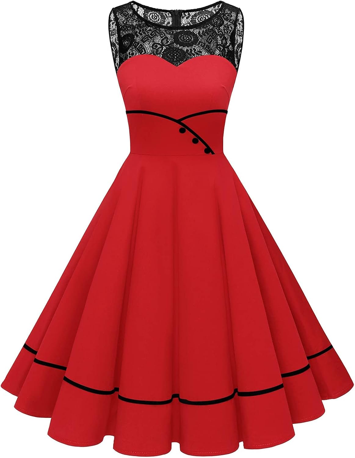 Bbonlinedress Women's 50s Vintage Floral Lace Retro Rockabilly Sleeveless Round Neck Cocktail Party Swing Dress
