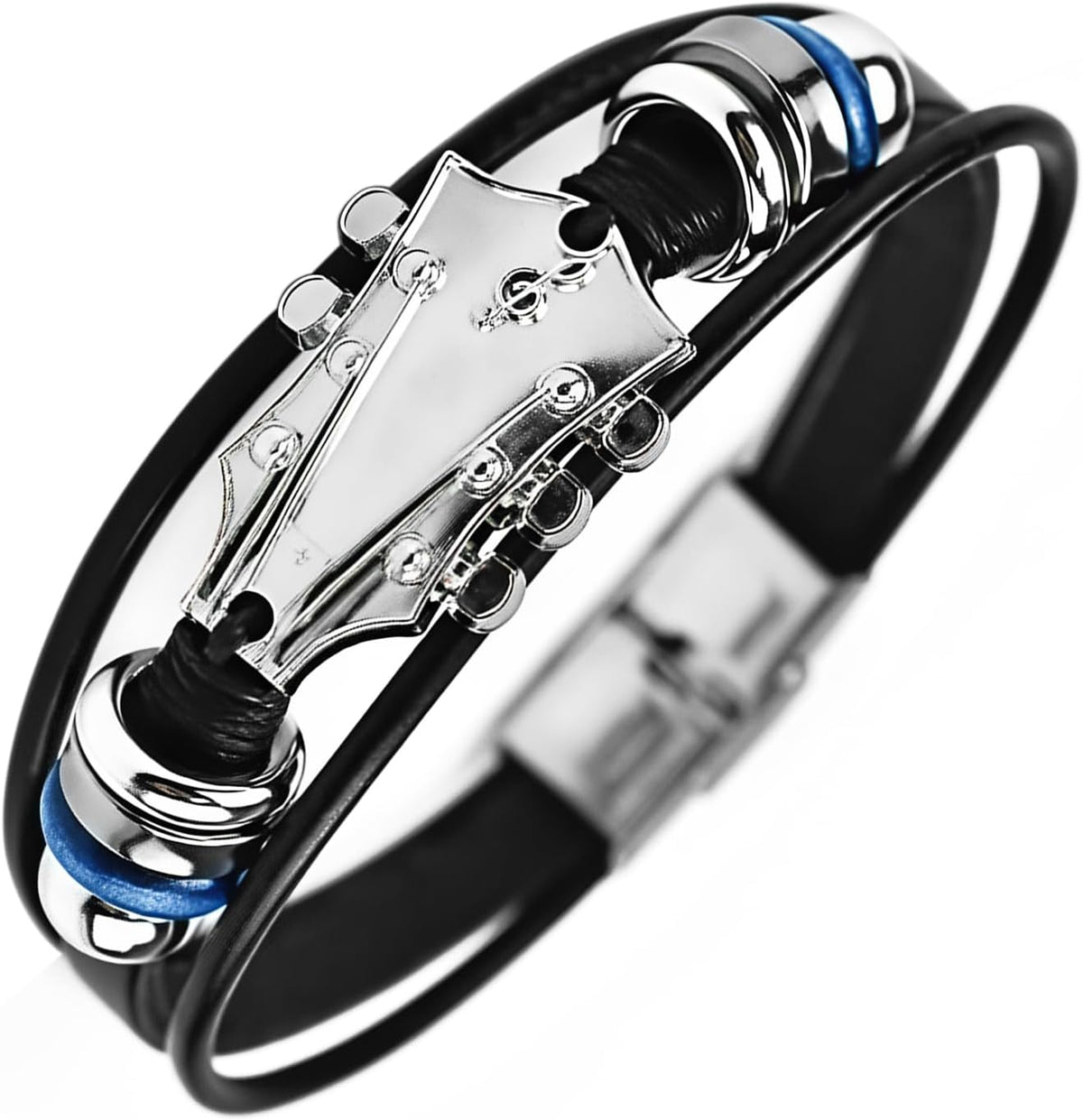 Retro Guitar Leather Bracelet for Man Women Unique Bead Braided Handmade Ethnic Tribal Cuff Multi-Layer Cords Wrap Music Shape Punk Rock Jewelry Gifts Wristband