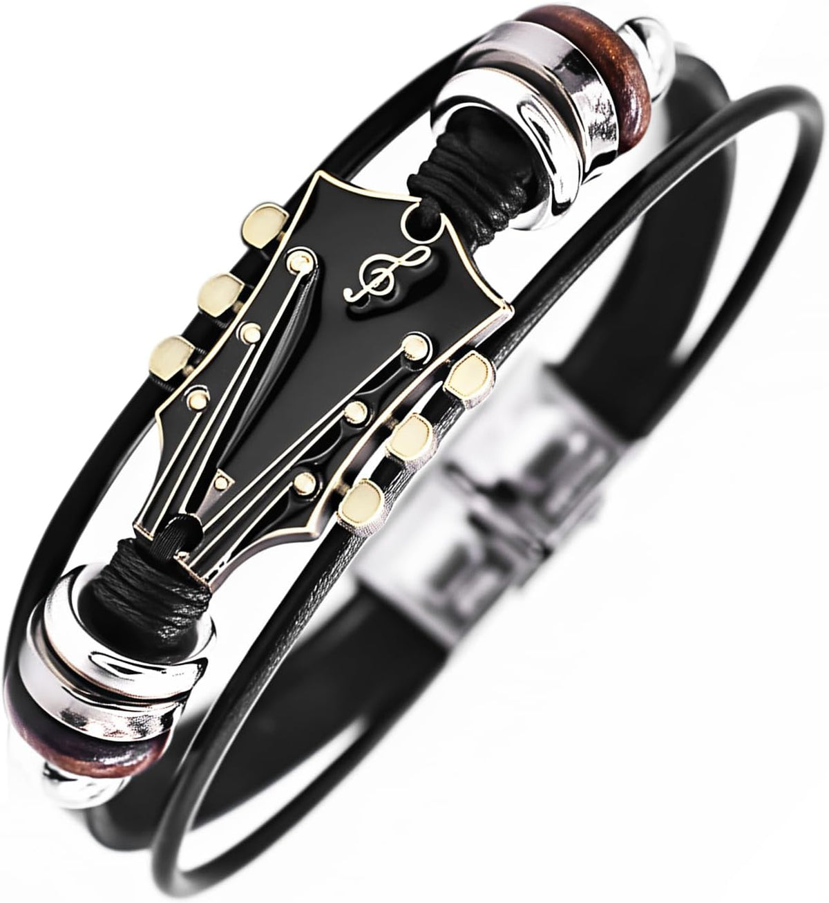 Retro Guitar Leather Bracelet for Man Women Unique Bead Braided Handmade Ethnic Tribal Cuff Multi-Layer Cords Wrap Music Shape Punk Rock Jewelry Gifts Wristband