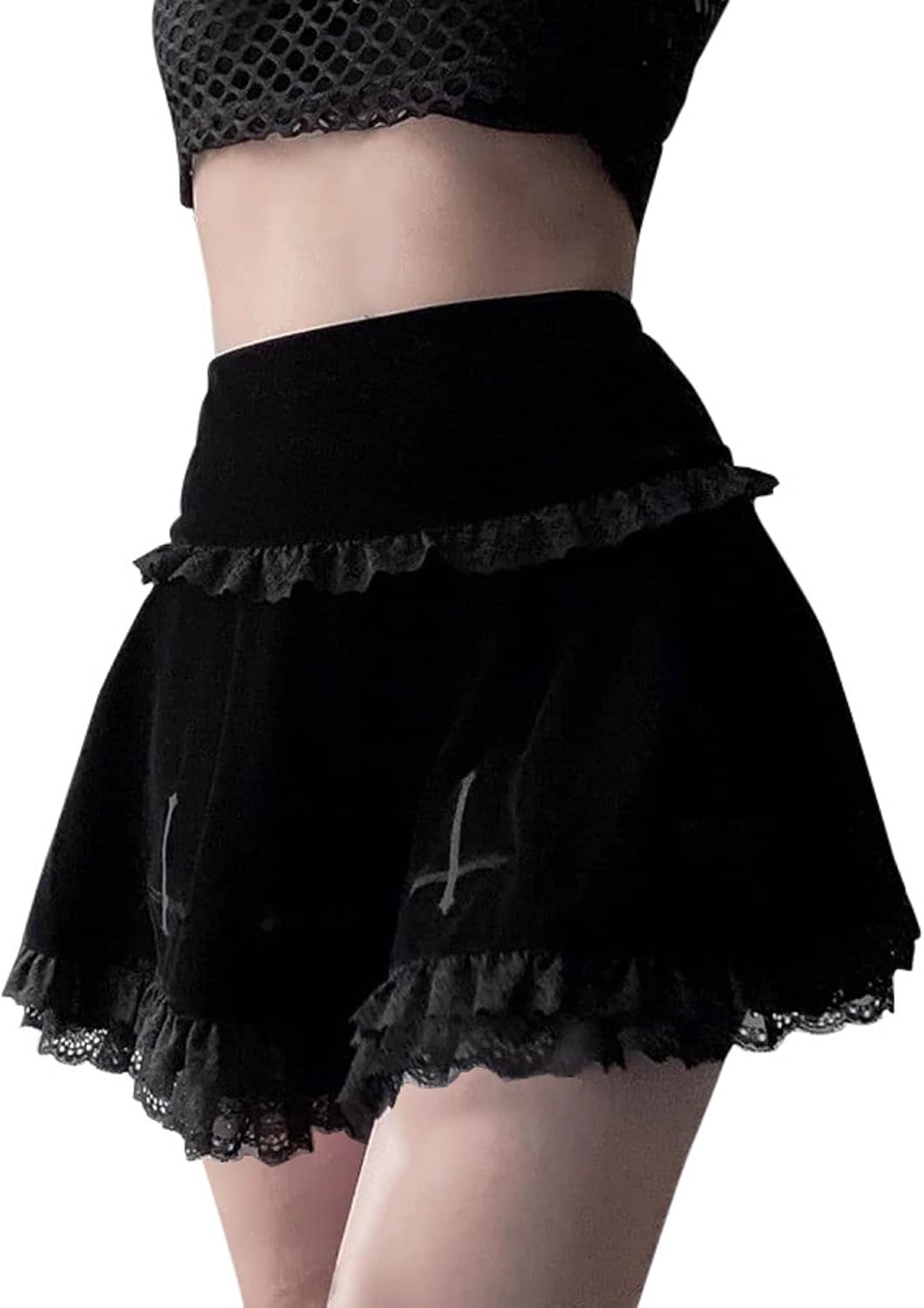 TSMNZMU Womens Gothic Mini Skirts Punk Grunge Velvet Skirts High Waist Emo Skirt Mall Goth Alt Harajuku Skirt