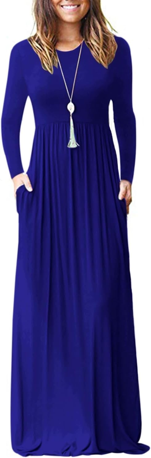 AUSELILY Womens Long Sleeve Maxi Dress Casual Empire Waist with Pockets Main image