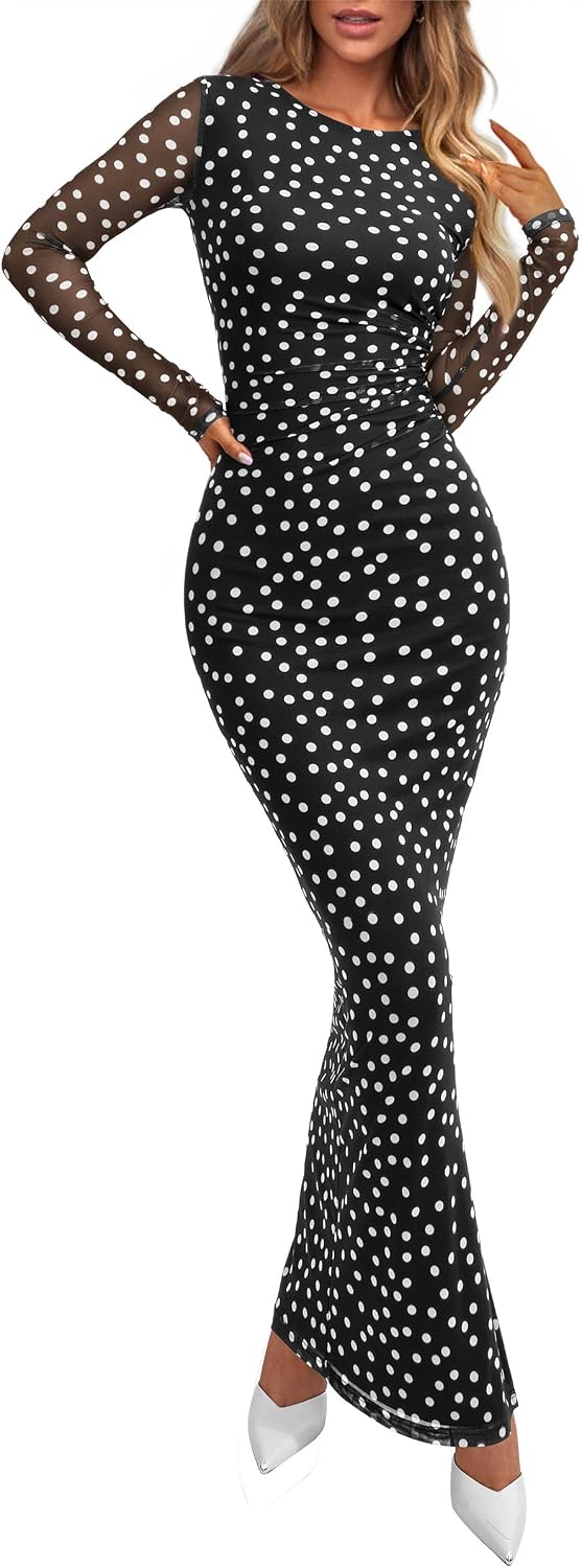 PRETTYGARDEN Women's Floral Bodycon Maxi Fall Dress