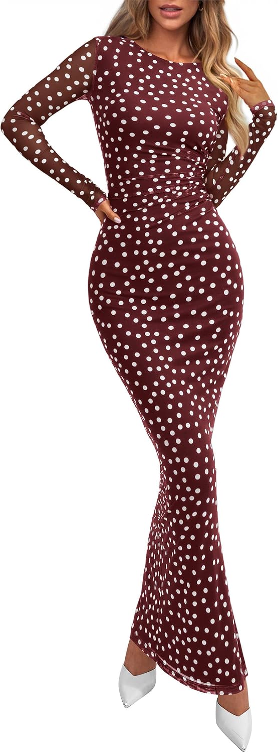 PRETTYGARDEN Women's Floral Bodycon Maxi Fall Dress