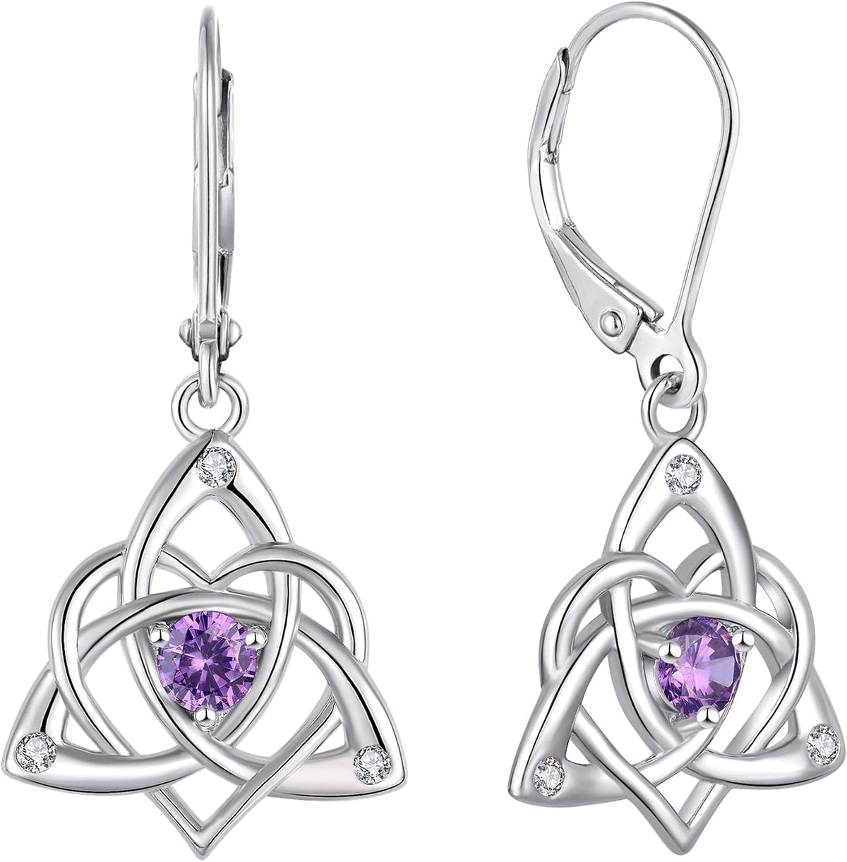 Starchenie Celtic Knot Earrings Sterling Silver Trinity Love Knot Leverback Earrings Birthstone Jewelry for Women