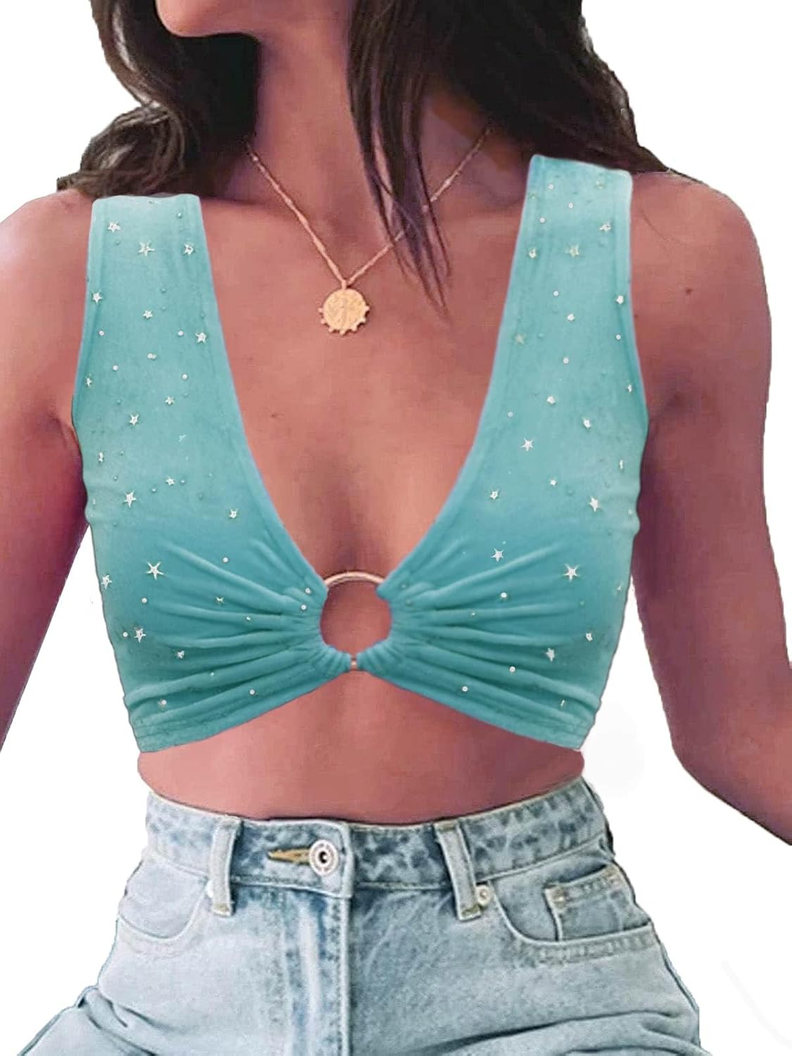krtwrnt Women‘s Sparkly Festival Rave Outfits Sexy Concert Crop Top