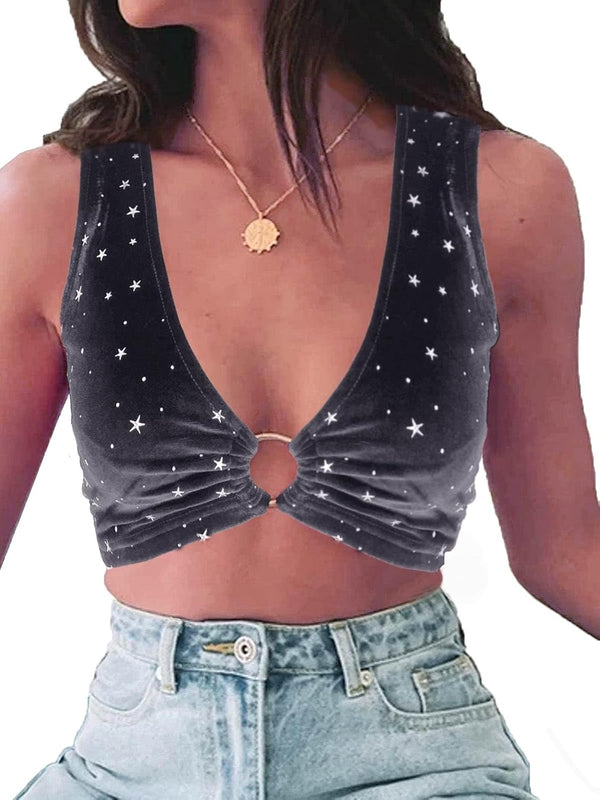 krtwrnt Women‘s Sparkly Festival Rave Outfits Sexy Concert Crop Top