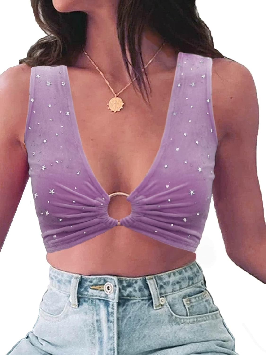 krtwrnt Women‘s Sparkly Festival Rave Outfits Sexy Concert Crop Top