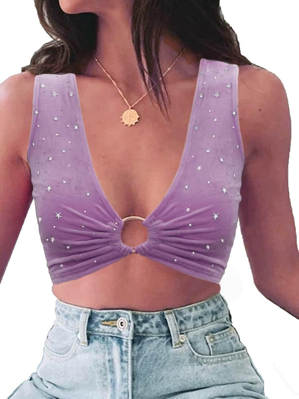 krtwrnt Women‘s Sparkly Festival Rave Outfits Sexy Concert Crop Top