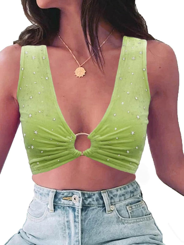 krtwrnt Women‘s Sparkly Festival Rave Outfits Sexy Concert Crop Top