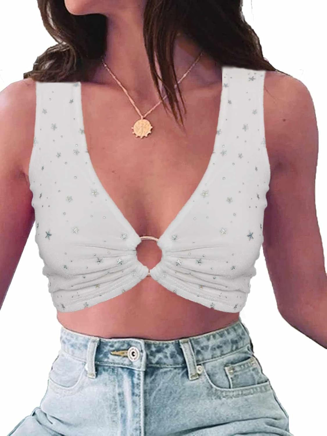 krtwrnt Women‘s Sparkly Festival Rave Outfits Sexy Concert Crop Top