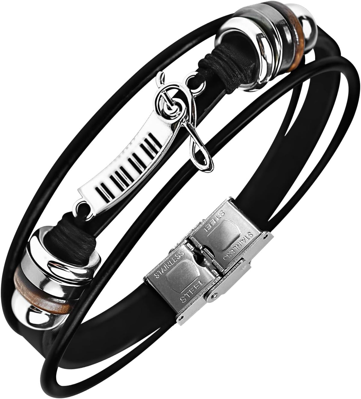 Retro Guitar Leather Bracelet for Man Women Unique Bead Braided Handmade Ethnic Tribal Cuff Multi-Layer Cords Wrap Music Shape Punk Rock Jewelry Gifts Wristband