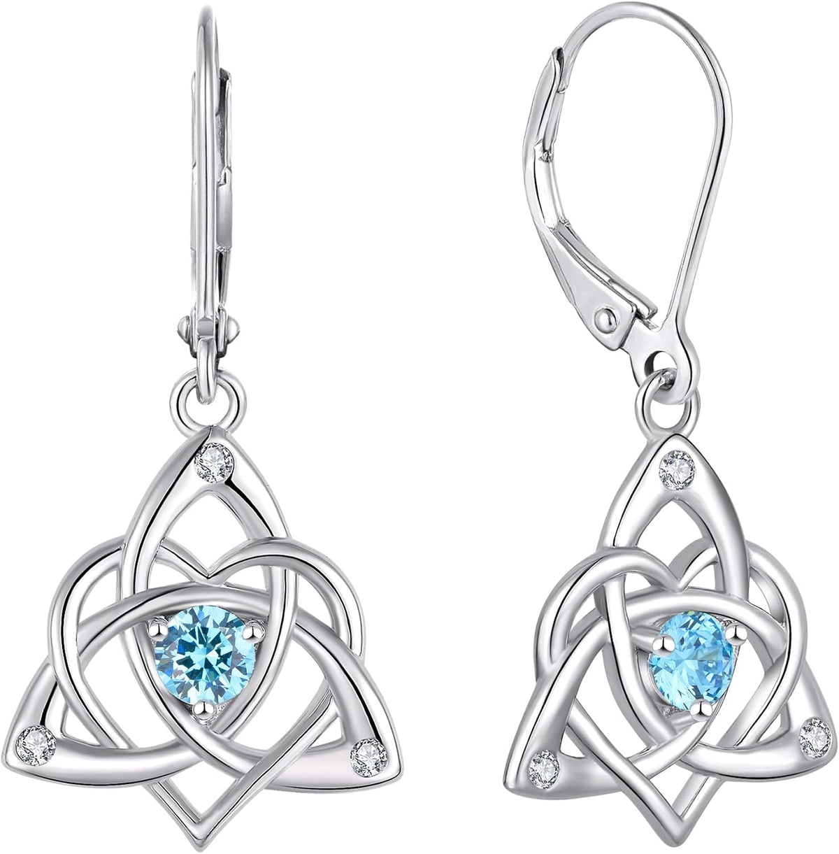 Starchenie Celtic Knot Earrings Sterling Silver Trinity Love Knot Leverback Earrings Birthstone Jewelry for Women