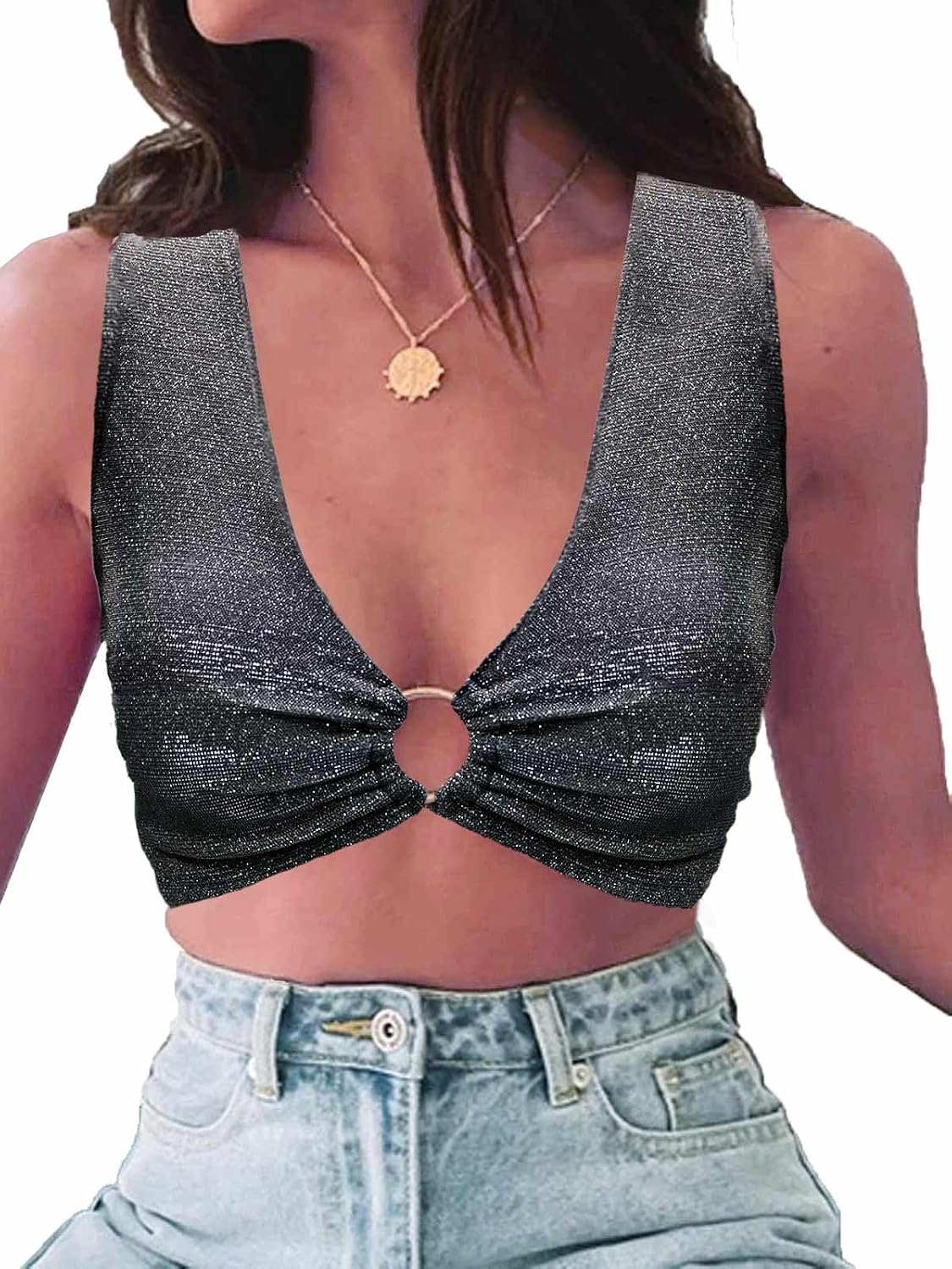 krtwrnt Women‘s Sparkly Festival Rave Outfits Sexy Concert Crop Top Secondary image