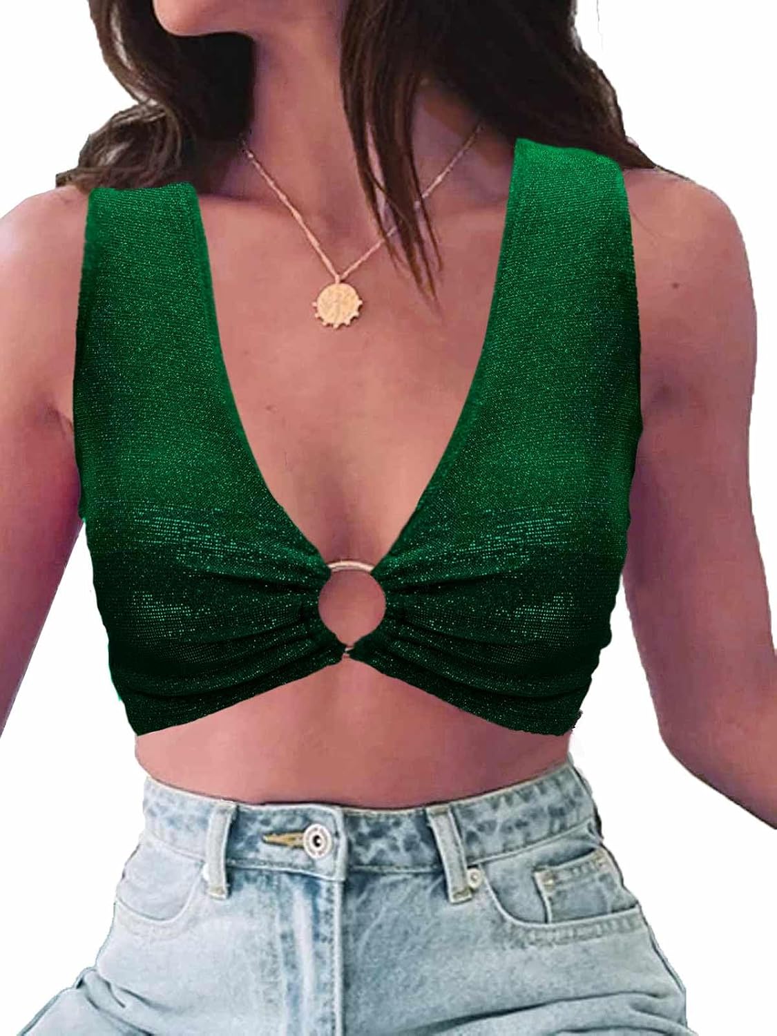 krtwrnt Women‘s Sparkly Festival Rave Outfits Sexy Concert Crop Top