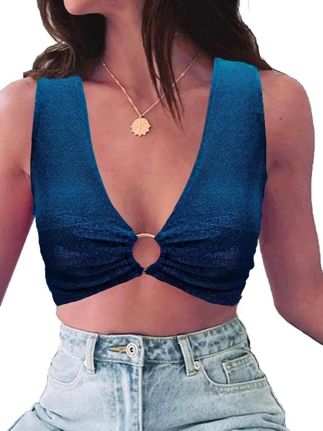 krtwrnt Women‘s Sparkly Festival Rave Outfits Sexy Concert Crop Top