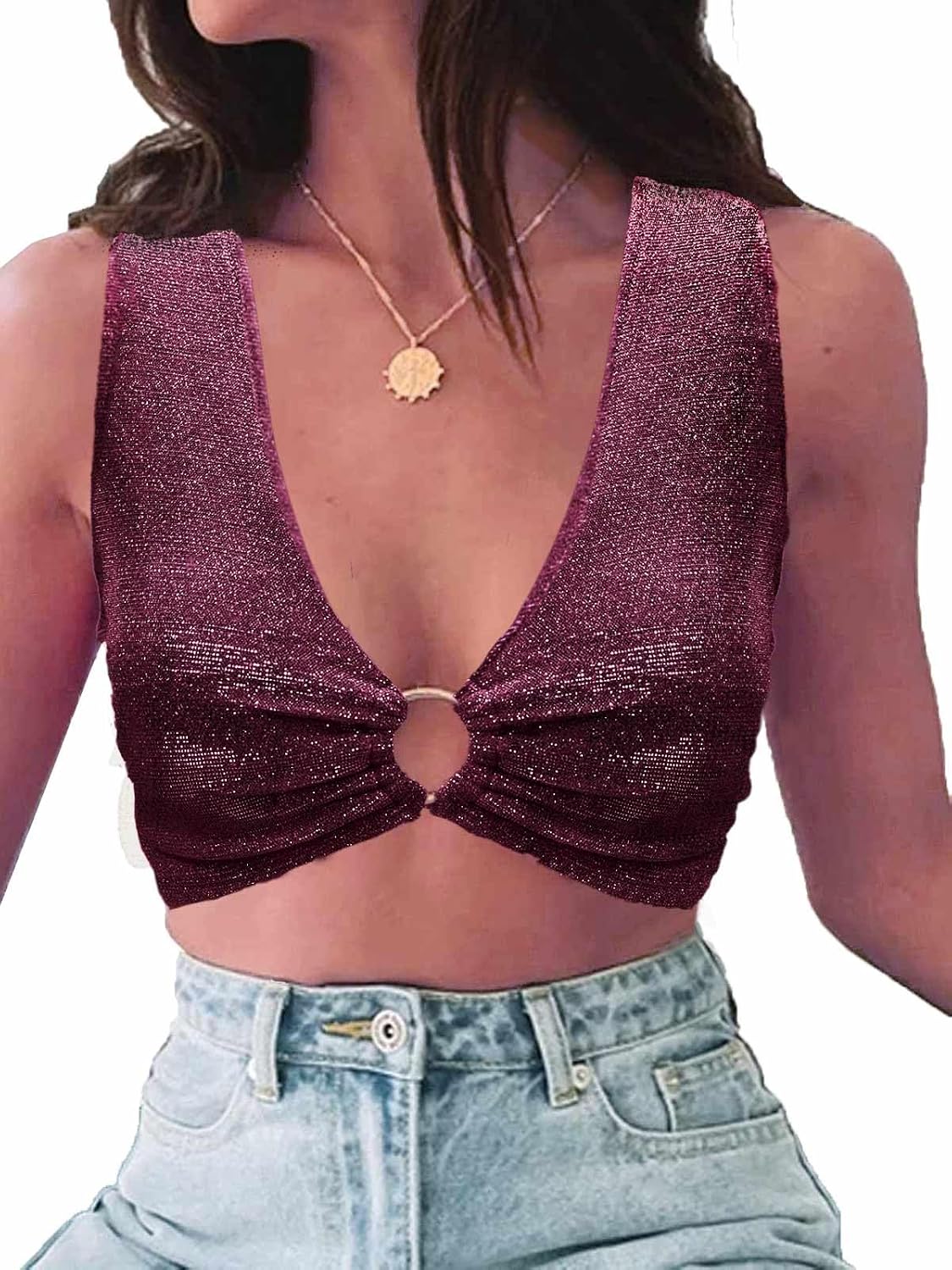 krtwrnt Women‘s Sparkly Festival Rave Outfits Sexy Concert Crop Top