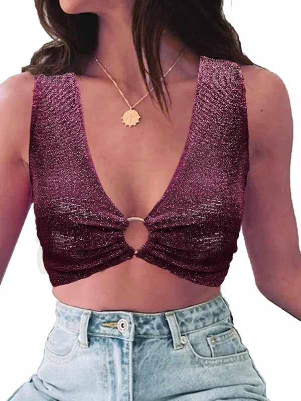 krtwrnt Women‘s Sparkly Festival Rave Outfits Sexy Concert Crop Top