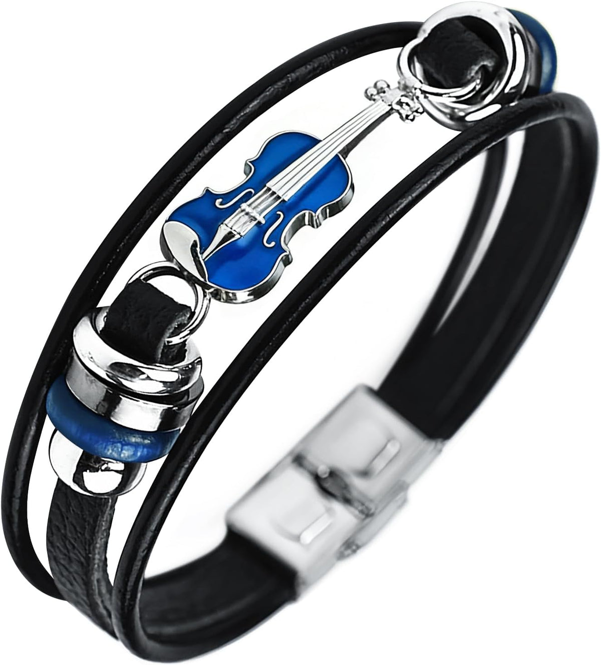 Retro Guitar Leather Bracelet for Man Women Unique Bead Braided Handmade Ethnic Tribal Cuff Multi-Layer Cords Wrap Music Shape Punk Rock Jewelry Gifts Wristband