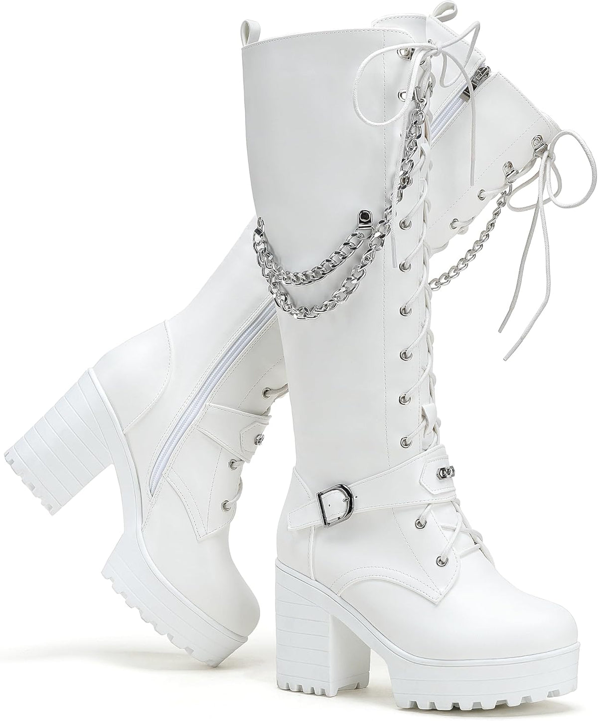 Ladies' Boots Women Fashion Platform Block Heels Knee High Boots Lace up