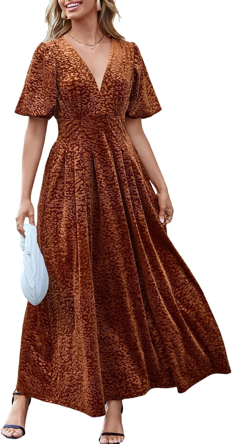Velvet Maxi Dress Fall Wedding Guest Dress Cocktail Dress 2026