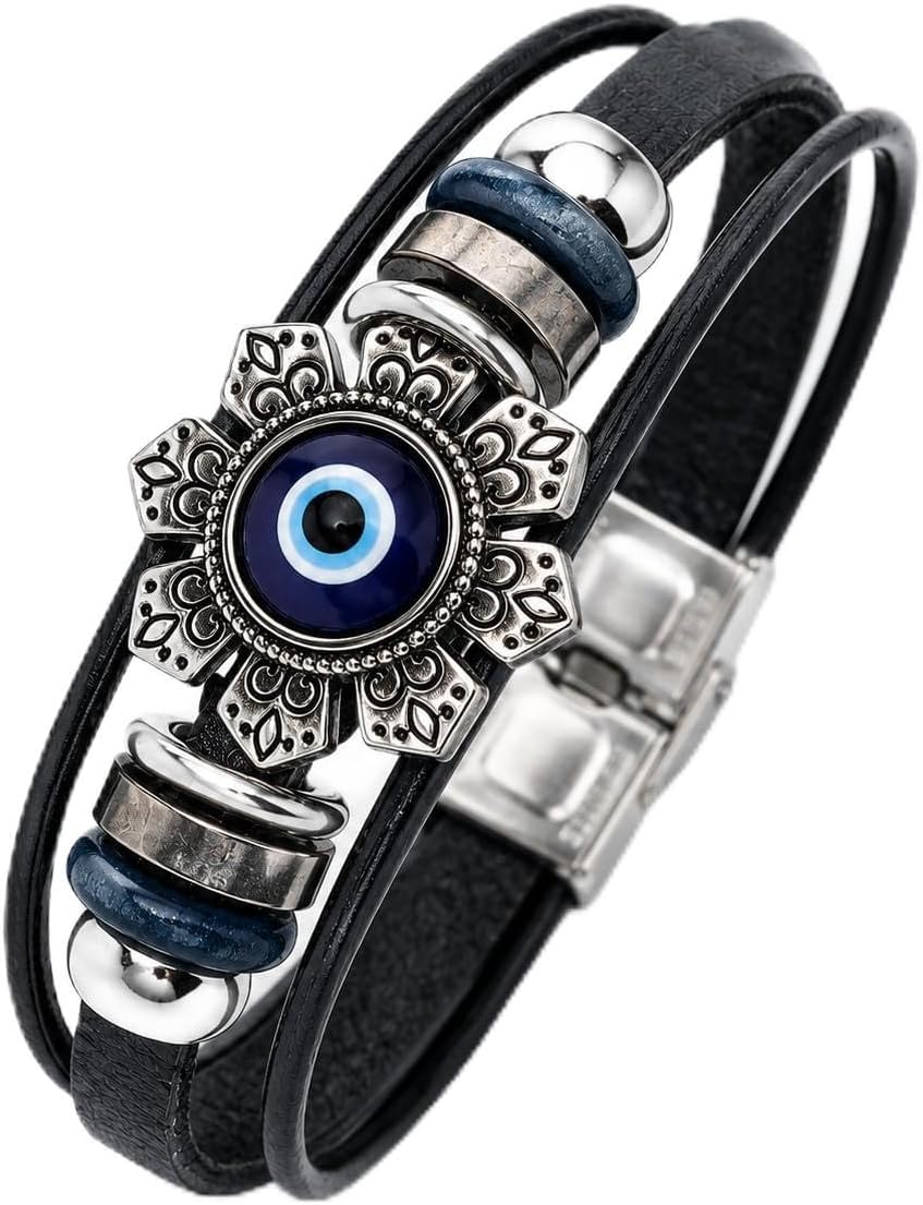 Retro Guitar Leather Bracelet for Man Women Unique Bead Braided Handmade Ethnic Tribal Cuff Multi-Layer Cords Wrap Music Shape Punk Rock Jewelry Gifts Wristband