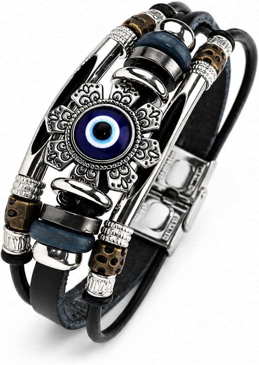 Retro Guitar Leather Bracelet for Man Women Unique Bead Braided Handmade Ethnic Tribal Cuff Multi-Layer Cords Wrap Music Shape Punk Rock Jewelry Gifts Wristband