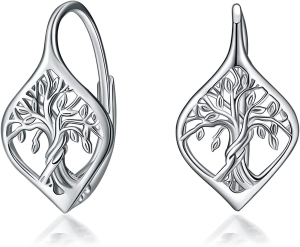 925 Sterling Silver Tree of Life Hoop Earrings