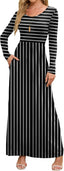 DEARCASE Women's Maxi Dress Long Sleeve Crewneck Empire Waist Long Dresses