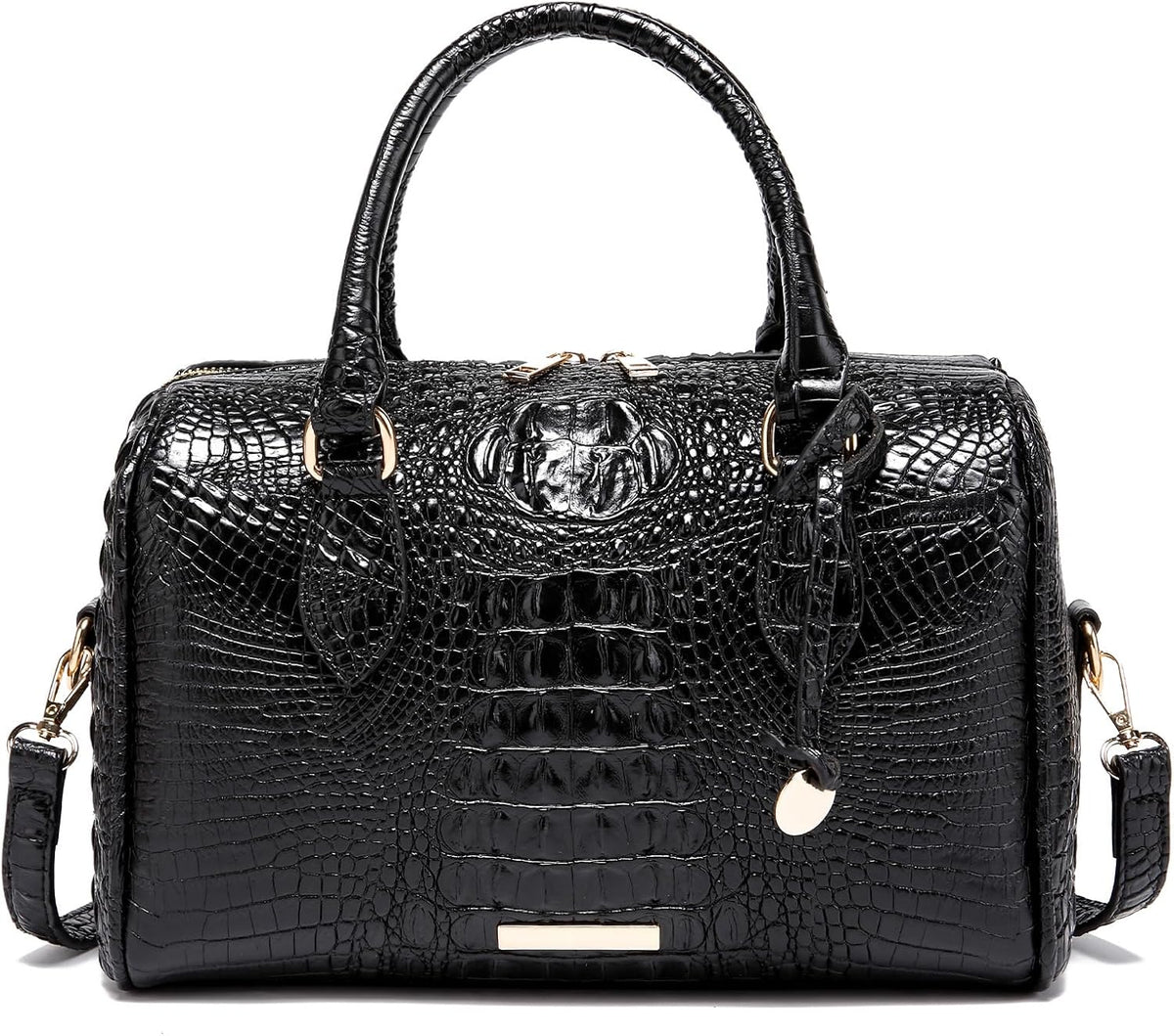 Crocodile-Embossed Top-Handle Shoulder Purse