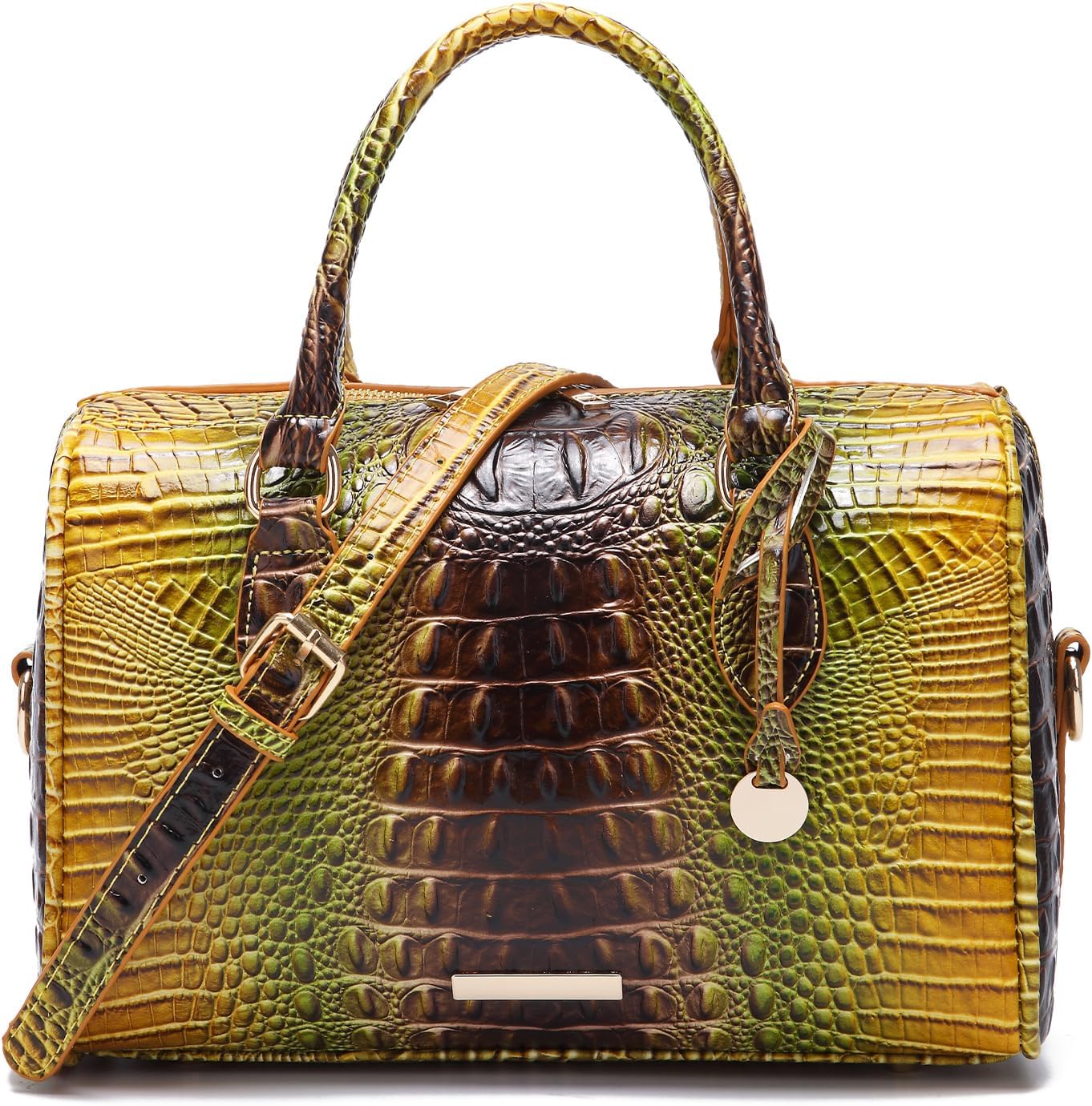 Crocodile-Embossed Top-Handle Shoulder Purse