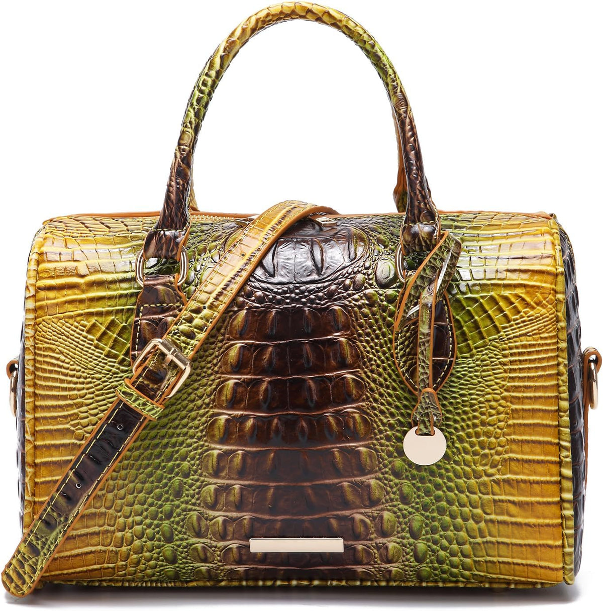 Crocodile-Embossed Top-Handle Shoulder Purse