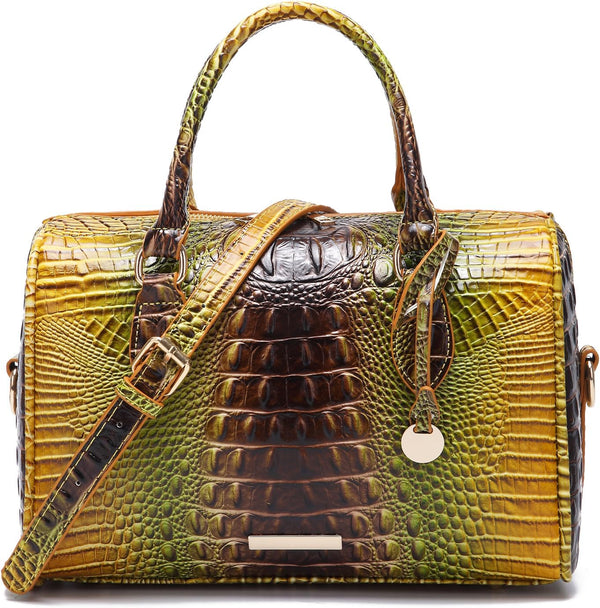 Crocodile-Embossed Top-Handle Shoulder Purse