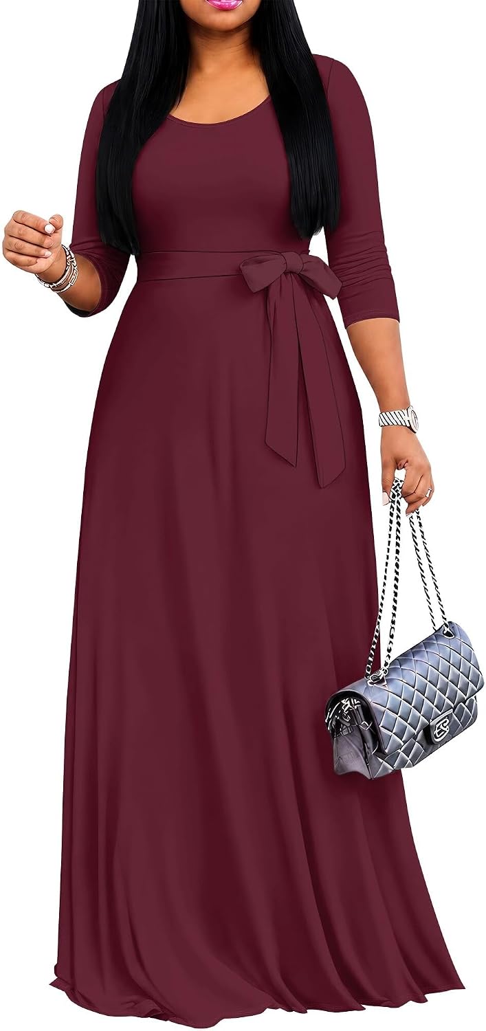PinkPatty Women's Plus Size V Neck 3/4 Sleeve Boho Maxi Dress with Pockets
