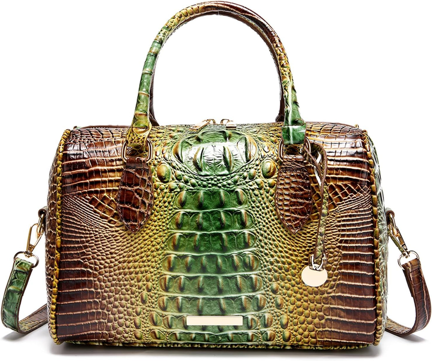 Crocodile-Embossed Top-Handle Shoulder Purse