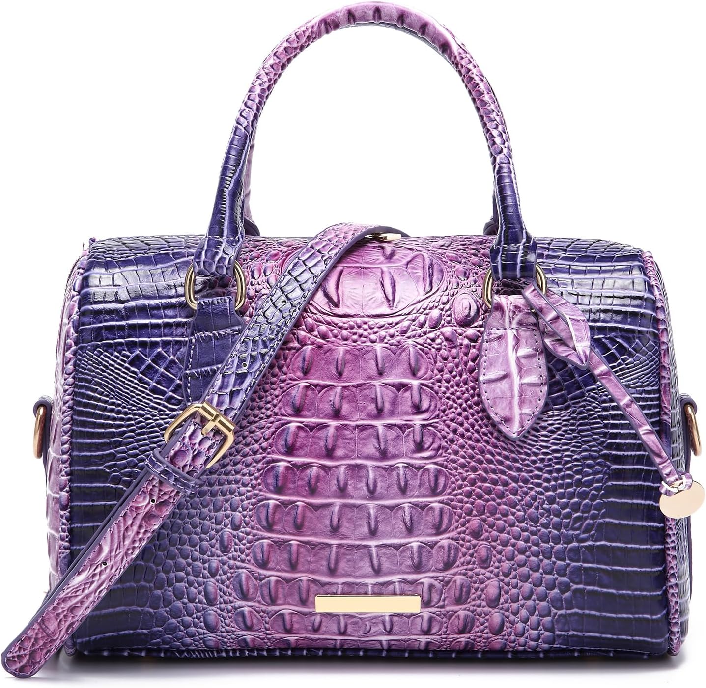 Crocodile-Embossed Top-Handle Shoulder Purse