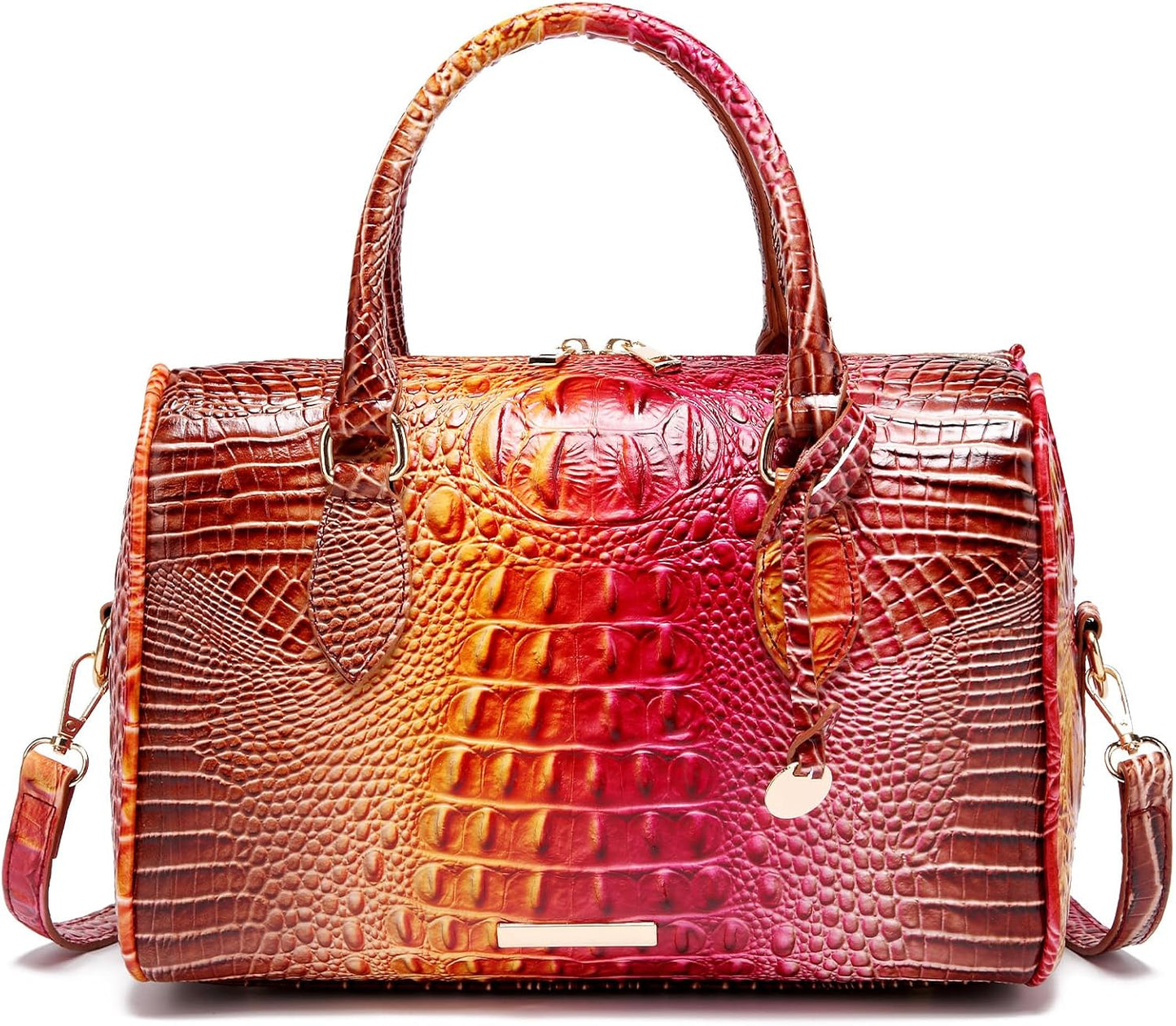 Crocodile-Embossed Top-Handle Shoulder Purse