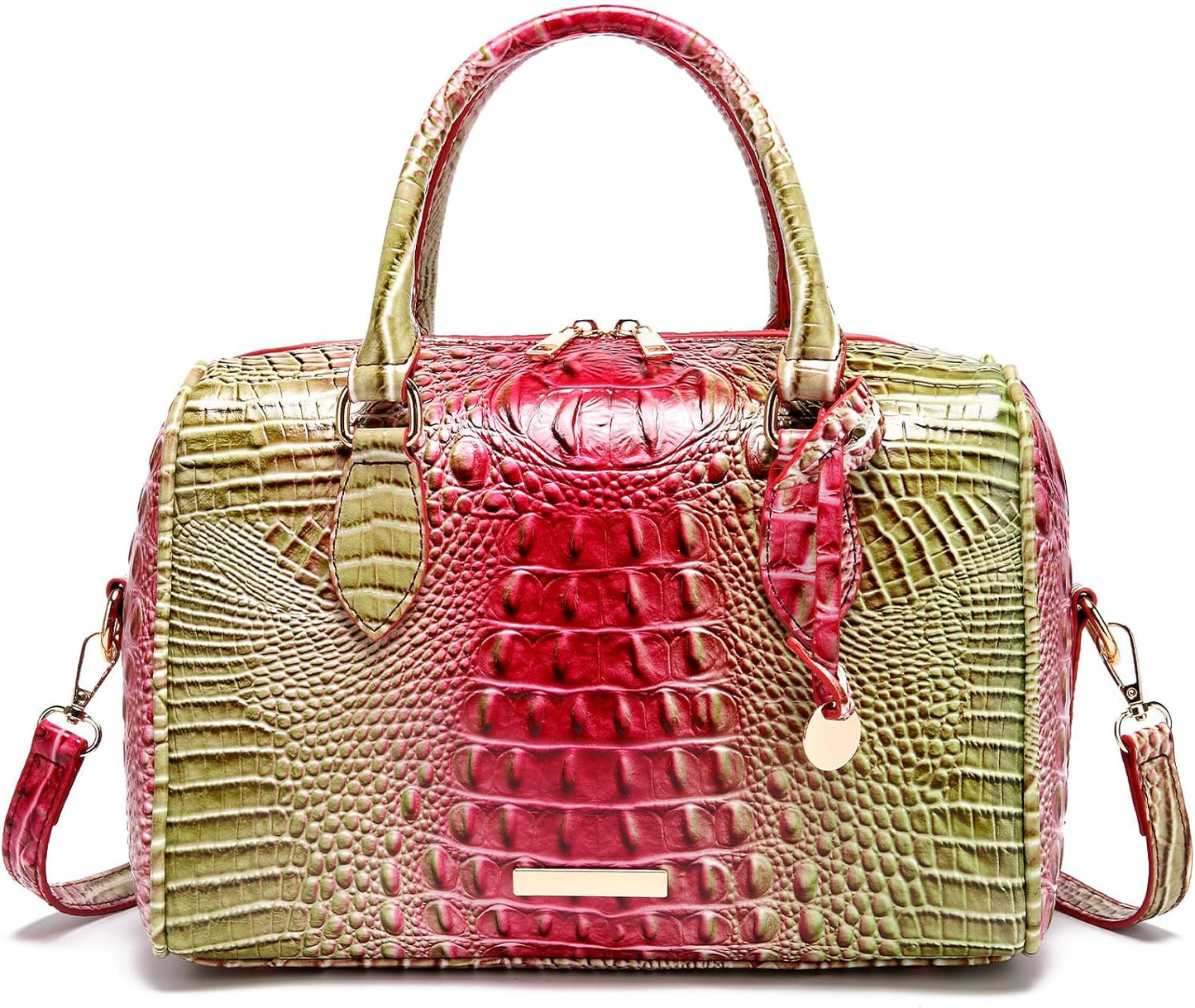 Crocodile-Embossed Top-Handle Shoulder Purse
