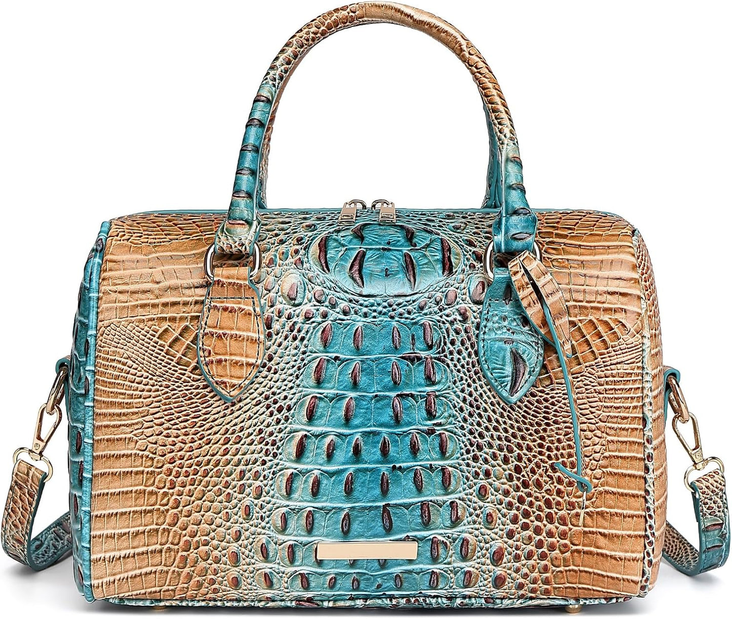 Crocodile-Embossed Top-Handle Shoulder Purse