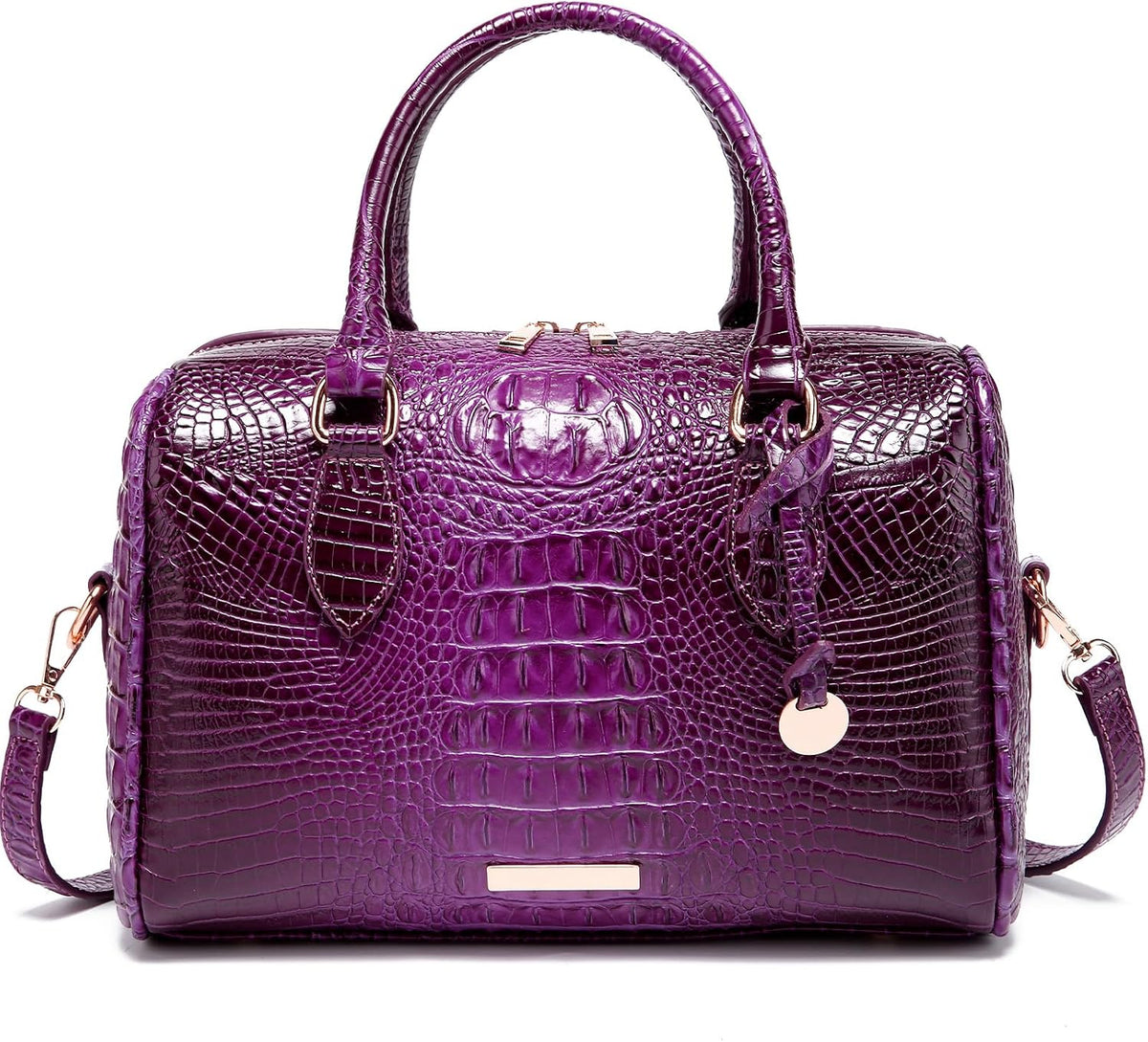 Crocodile-Embossed Top-Handle Shoulder Purse