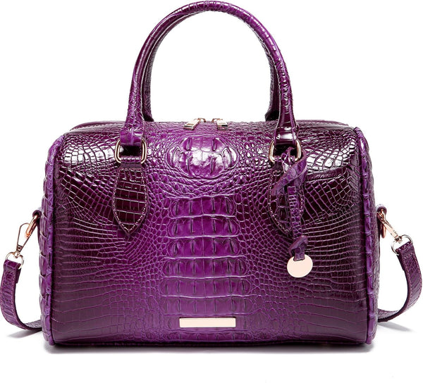 Crocodile-Embossed Top-Handle Shoulder Purse