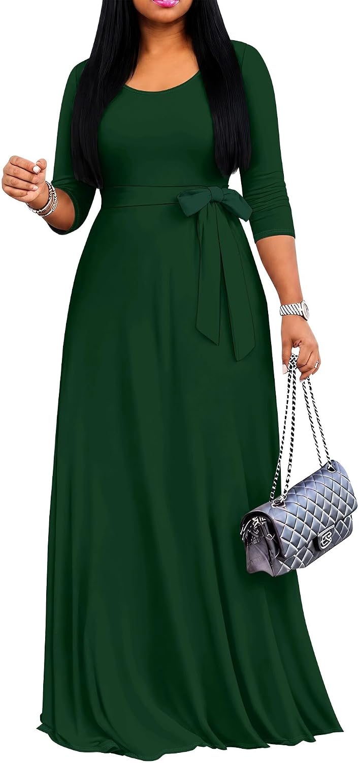 PinkPatty Women's Plus Size V Neck 3/4 Sleeve Boho Maxi Dress with Pockets