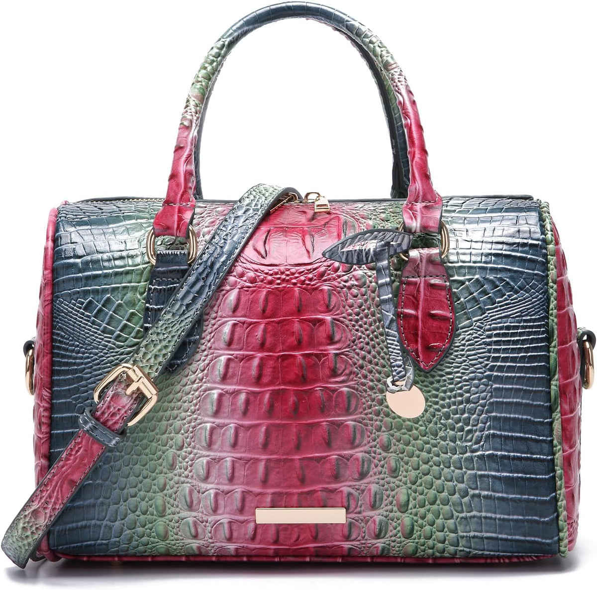 Crocodile-Embossed Top-Handle Shoulder Purse