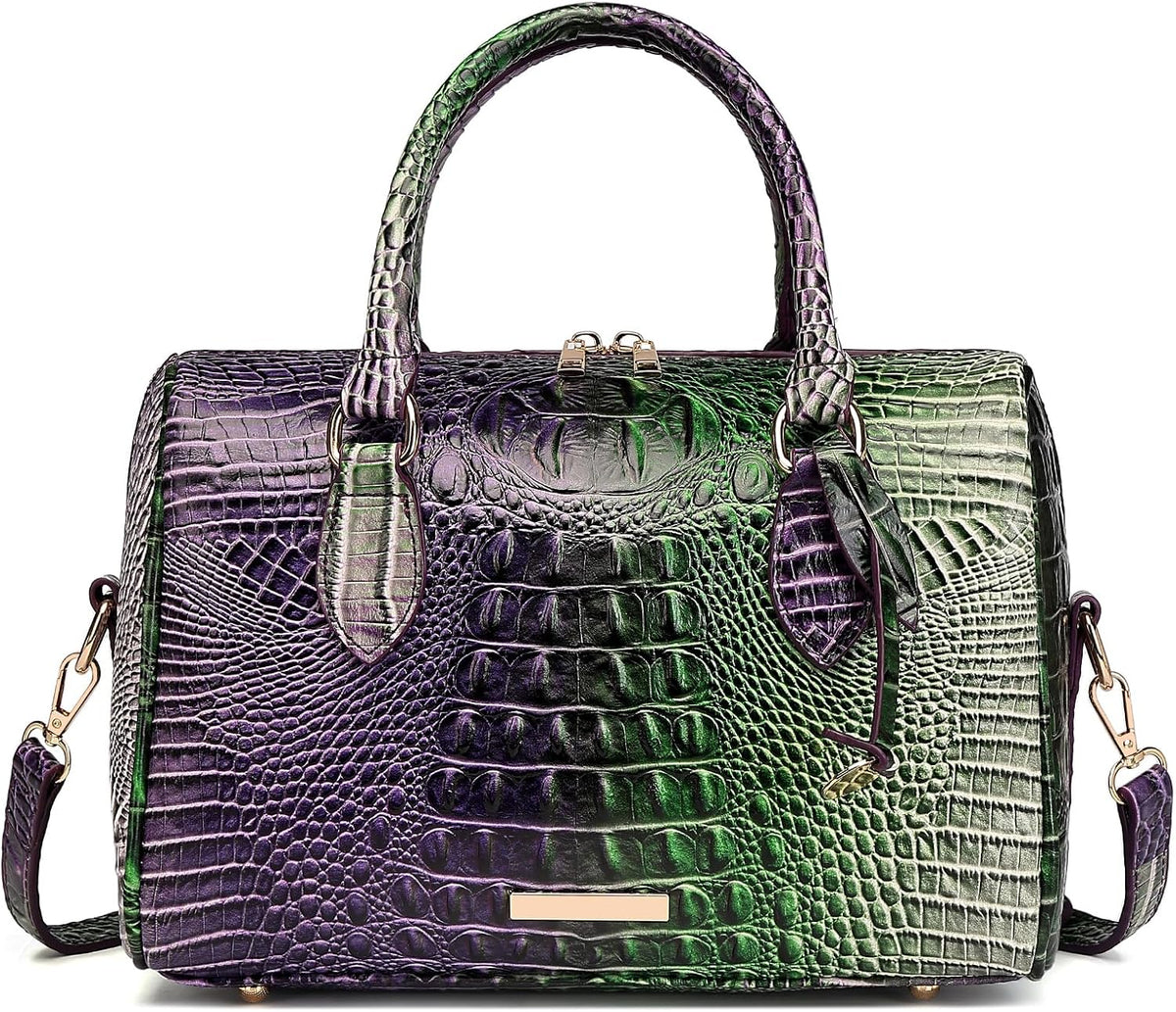 Crocodile-Embossed Top-Handle Shoulder Purse