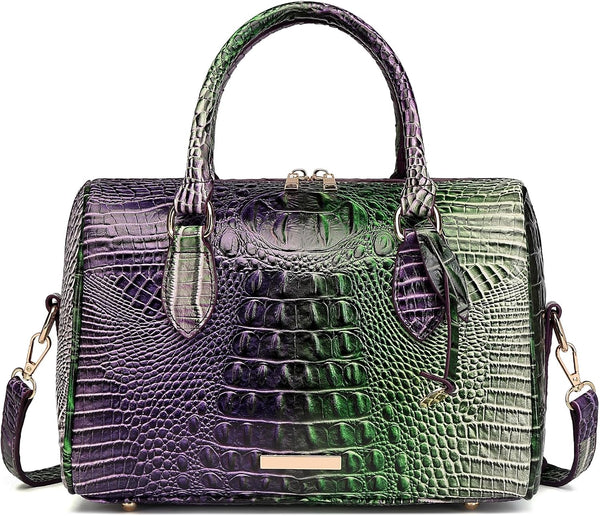Crocodile-Embossed Top-Handle Shoulder Purse