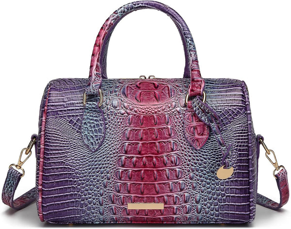 Crocodile-Embossed Top-Handle Shoulder Purse