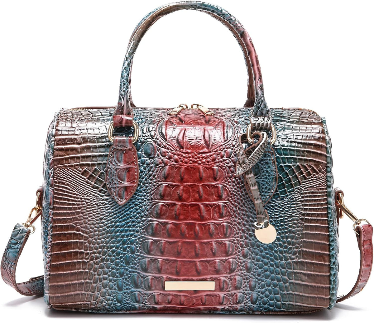 Crocodile-Embossed Top-Handle Shoulder Purse