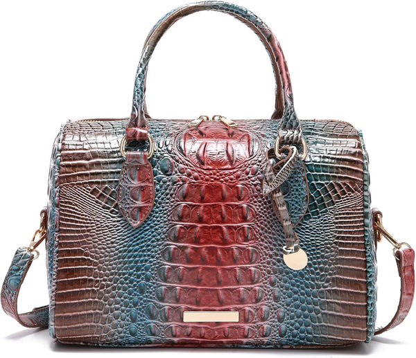Crocodile-Embossed Top-Handle Shoulder Purse