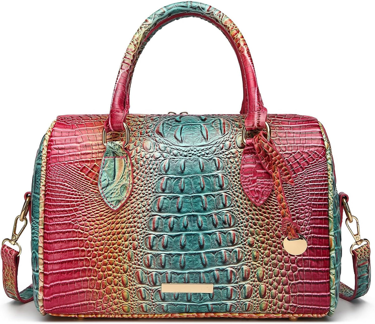 Crocodile-Embossed Top-Handle Shoulder Purse