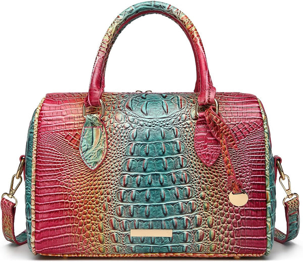 Crocodile-Embossed Top-Handle Shoulder Purse